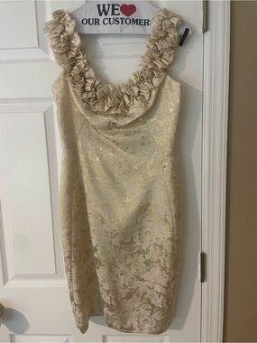London Times Gold-Accent Ivory Floral Cocktail Dress